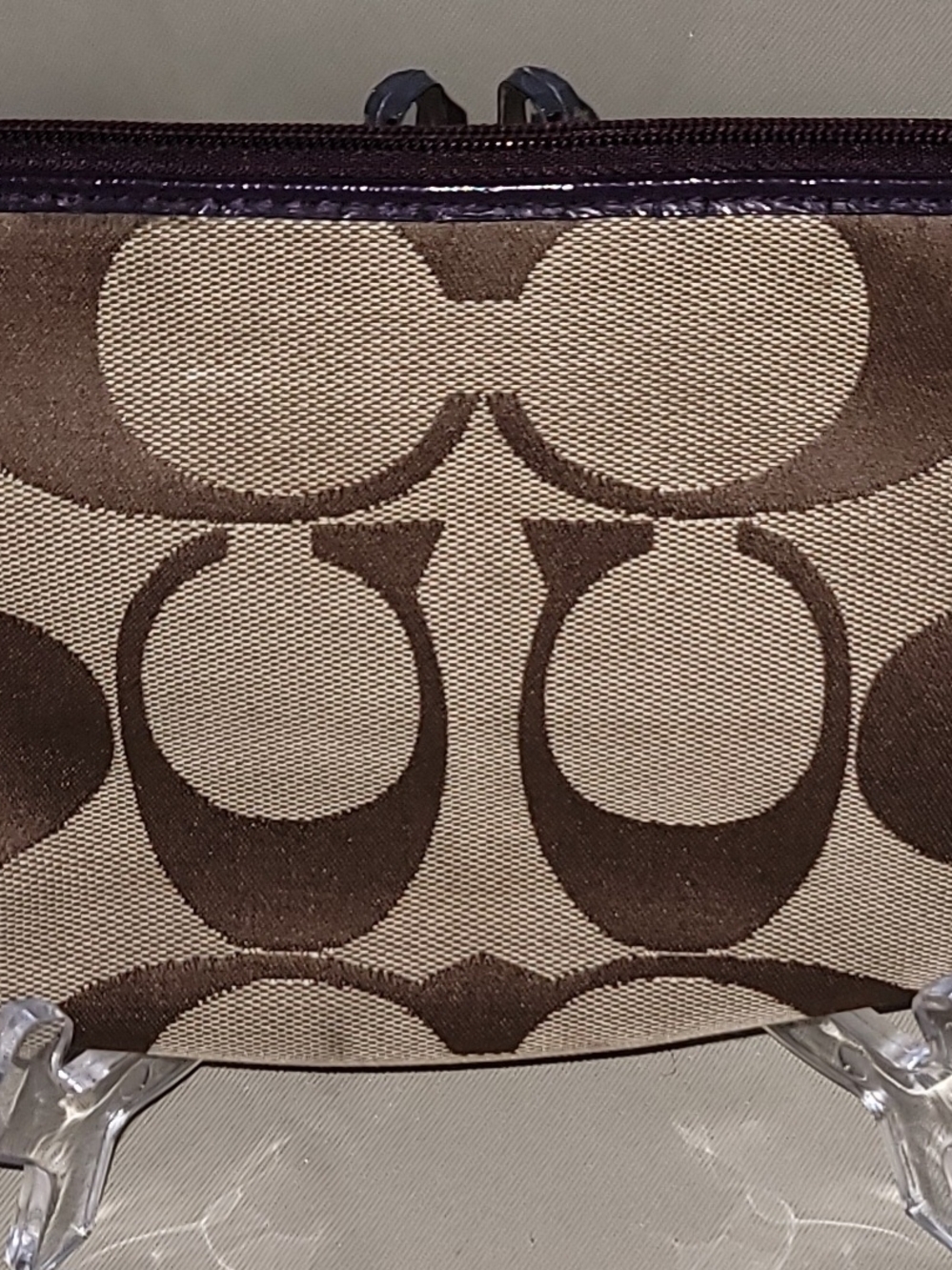 Coach Large Signature Canvas Wristlet in Brown and Purple - Picture 3 of 5